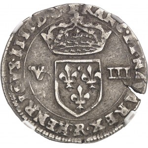 Henri IV (1589-1610). Huitième d’écu, écu de face, 2e type, à la croix aux bras fleuronnés 1607, R, Villeneuve-lès-Avignon.