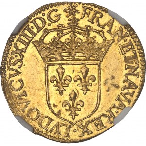 Luigi XIII (1610-1643). Scudo d'oro con sole, 1° tipo 1635, B, Rouen.