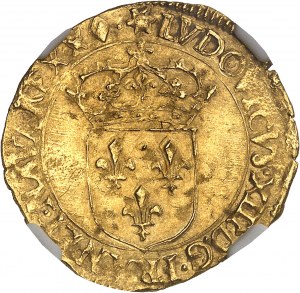 Ludwik XIII (1610-1643). Złota tarcza ze słońcem, 1. typ 1640, &, Aix-en-Provence.