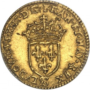 Ludwik XIII (1610-1643). Złota półkorona ze słońcem, 1. typ 1613, A, Paryż.