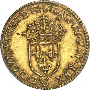 Ludwik XIII (1610-1643). Złota półkorona ze słońcem, 1. typ 1613, A, Paryż.