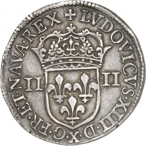 Ludvík XIII (1610-1643). Čtvrcený štít, 1. typ, s předním štítem 1642, X, Amiens.