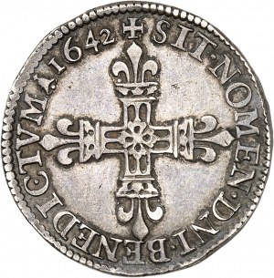 Louis XIII (1610-1643). Quarter shield, 1st type, with front shield 1642, X, Amiens.