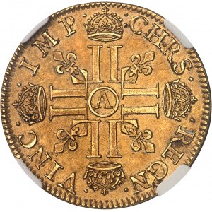 Ľudovít XIII (1610-1643). Dvojitý louis d'or, 2. typ s veľkou hlavou a legendou LVDO 1640, A, Paríž.