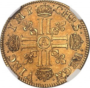 Ľudovít XIII (1610-1643). Dvojitý louis d'or, 2. typ s veľkou hlavou a legendou 