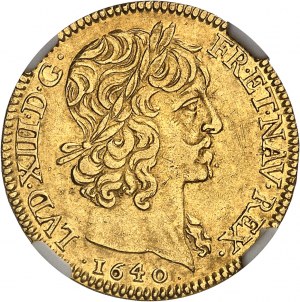 Ľudovít XIII (1610-1643). Louis d'or à la mèche courte 1640, A, Paríž.