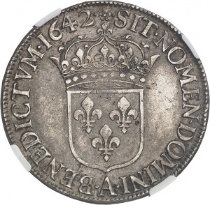 Louis XIII (1610-1643). Écu d’argent, 2e type 1642, A, Paris (rose entre deux points).