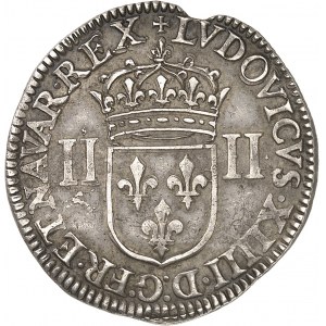 Ľudovít XIV (1643-1715). Štvrťový štít, 1. typ, s predným štítom 1643, AR, Arras.