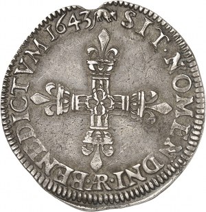 Luigi XIV (1643-1715). Quarto di scudo, 1° tipo, con scudo anteriore 1643, AR, Arras.