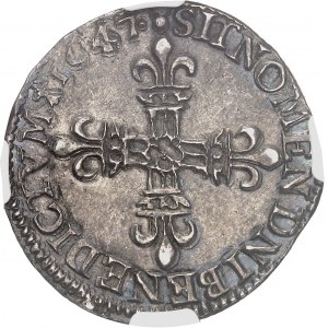 Luigi XIV (1643-1715). Quarto di scudo, 1° tipo, scudo rivolto 1647, 9, Rennes.