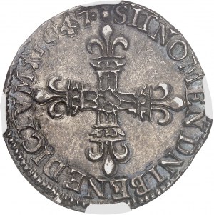 Louis XIV (1643-1715). Quarter shield, 1st type, front shield 1647, 9, Rennes.