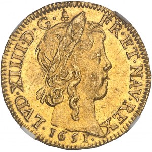 Ludvík XIV (1643-1715). Louis d'or à la mèche longue 1651, X, Amiens.