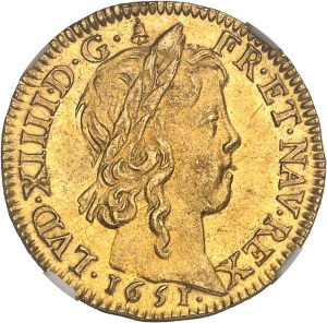 Louis XIV (1643-1715). Louis d'or à la mèche longue 1651, X, Amiens.