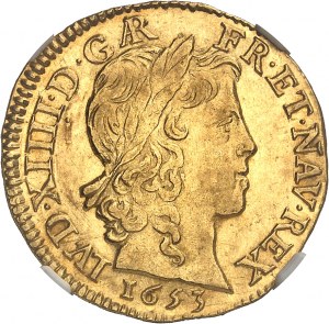 Ludwik XIV (1643-1715). Louis d'or à la mèche longue 1653, AR, Arras.