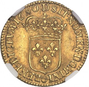 Ludvík XIV (1643-1715). Louis d'or à l'écu, flan neuf 1690, D, Lyon.