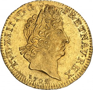 Luigi XIV (1643-1715). Luigi d'oro alle insegne, riforma 1705, A, Parigi.