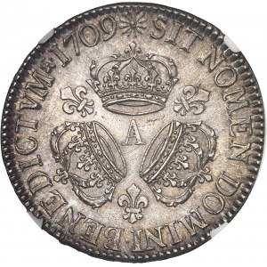 Ľudovít XIV (1643-1715). Štít s tromi korunami 1709, A, Paríž.