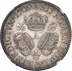 Ľudovít XIV (1643-1715). Štít s tromi korunami 1709, A, Paríž.