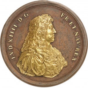 Ludwig XIV (1643-1715). Medaille, secours donné aux Hollandais, aus Bronze mit vergoldeten Reliefs, von Jean Dollin 1666, Paris.