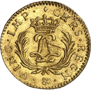 Ludvík XV (1715-1774). Louis d'or dit Mirliton aux palmes longues 1724, &amp;, Aix-en-Provence.