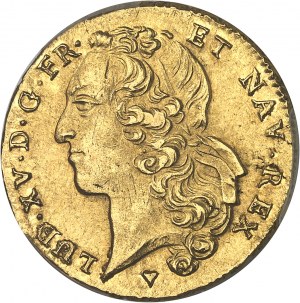 Ludwig XV (1715-1774). Doppelter Goldlouis mit Bandelier 1745, BB, Straßburg.