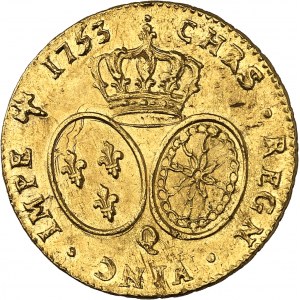 Ludvík XV (1715-1774). Double louis d'or au bandeau 1753, Q, Perpignan.