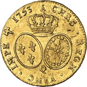 Luigi XV (1715-1774). Double louis d'or au bandeau 1753, Q, Perpignan.