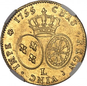 Ľudovít XV (1715-1774). Double louis d'or au bandeau 1755, L, Bayonne.