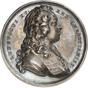 Ľudovít XV (1715-1774). Medaila, svadba kráľa Ľudovíta XV. a kráľovnej Márie Leščinskej 5. septembra 1725 vo Fontainebleau, autor J. Duvivier 1725, Paríž.