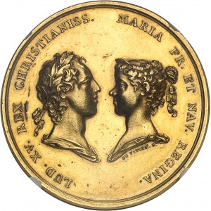 Luigi XV (1715-1774). Medaglia d'oro, Nascita del Delfino il 4 settembre 1729, opera di J. Duvivier 1729, Parigi.