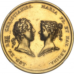 Ludvík XV (1715-1774). Zlatá medaile, Narození dauphina 4. září 1729, autor J. Duvivier 1729, Paříž.