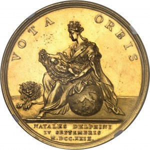 Luigi XV (1715-1774). Medaglia d'oro, Nascita del Delfino il 4 settembre 1729, opera di J. Duvivier 1729, Parigi.