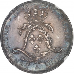 Louis XVI (1774-1792). Essai de l'écu par Droz ou écu de Calonne, tranche à six viroles, Flan bruni (PROOF) 1786, A, Paris.