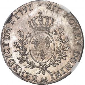 Luigi XVI (1774-1792). Scudo con rami d'ulivo 1791, AA, Metz.