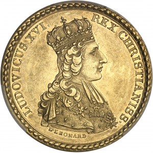 Ludvík XVI (1774-1792). Zlatý žeton, korunovace krále v Remeši, L. Léonard, Frappe spéciale (SP) 1775, Paříž.