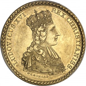 Ľudovít XVI (1774-1792). Zlatý žetón, korunovácia kráľa v Remeši, L. Léonard, Frappe spéciale (SP) 1775, Paríž.