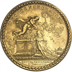 Ludvík XVI (1774-1792). Zlatý žeton, korunovace krále v Remeši, L. Léonard, Frappe spéciale (SP) 1775, Paříž.