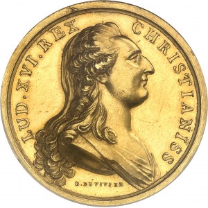 Luigi XVI (1774-1792). Medaglia d'oro, premio dell'Università di Perpignan, di B. Duvivier 1779, Parigi.