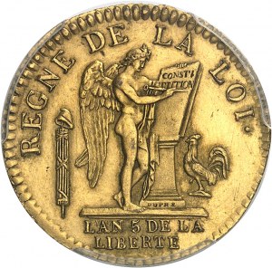 Ústava (1791-1792). Zkouška 24 livrů zlatého louis, zlacený bronz, zvláštní ražba (SP) 1793 - An 5/4, A, Paříž.