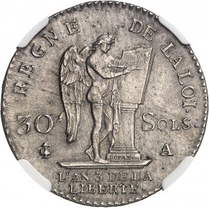 Ústava (1791-1792). 30 sols FRANÇOIS 1791, A, Paris.