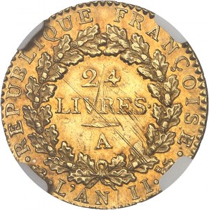 Konwencja (1792-1795). Louis d'or de 24 livres 1793 - L'An II, A, Paris.