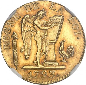 Convenzione (1792-1795). Louis d'or de 24 livres 1793 - L'An II, A, Paris.