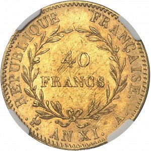 Konzulát (1799-1804). 40 franků Bonaparte, první konzul An XI (1803), A, Paříž.