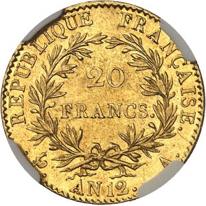 Konzulát (1799-1804). 20 frankov Bonaparte, prvý konzul Rok 12 (1804), A, Paríž.