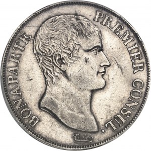 Konzulát (1799-1804). 5 franků Bonaparte, zkušební ražba s kováním a těsným grenzem, Frappe spéciale (SP) An 12 (1804), A, Paříž.