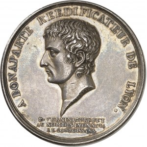 Konsulat (1799-1804). Medaille, Wiederaufbau des Place Bellecour in Lyon, von Mercié Jahr 8 - 1800, Lyon.