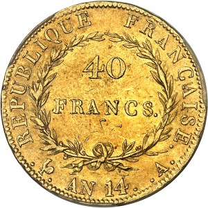 Premier Empire / Napoléon Ier (1804-1814). 40 francs tête nue, calendrier révolutionnaire An 14 (1806), A, Paris.
