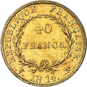 Pierwsze Cesarstwo / Napoleon I (1804-1814). 40 franków z gołą głową, kalendarz rewolucyjny Rok 14 (1806), W, Lille.