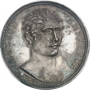 Pierwsze Cesarstwo / Napoleon I (1804-1814). Próba 100 złotych franków wybita w srebrze przez Vassallo, Frappe spéciale (SP) 1807, Genua.