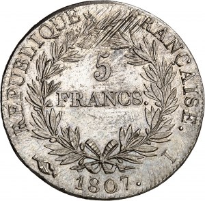 Prvé cisárstvo / Napoleon I. (1804-1814). 5 frankov Cisár, gregoriánsky kalendár 1807, I, Limoges.